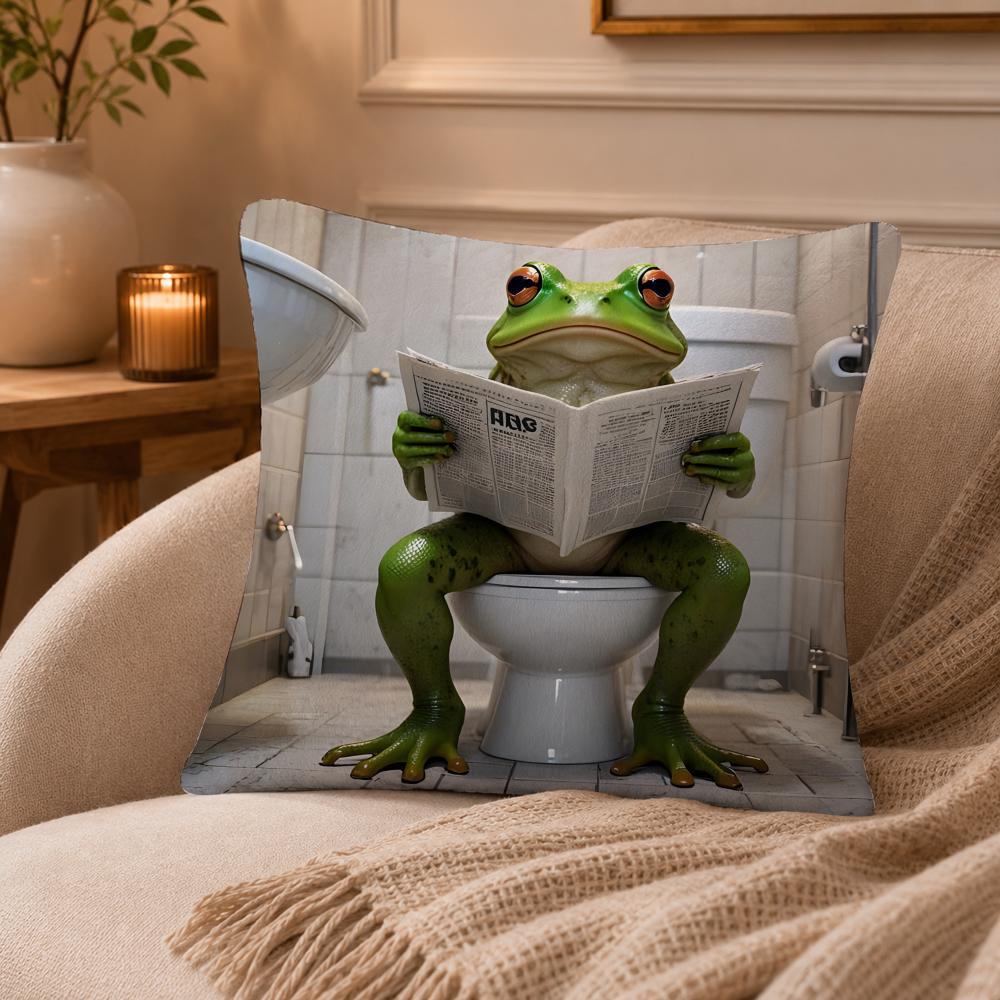 Bathroom Cat Reading On Toilet Cushion Cover Anti-dustmite Pillowcase Invisible zipper silky short plush Sofa cushion cover