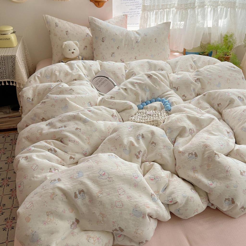 Floral Soft Cloud-Feel Double-Layer Gauze Bedding Set: Machine Washable, Small Student Dormitory Size, 3-Piece
