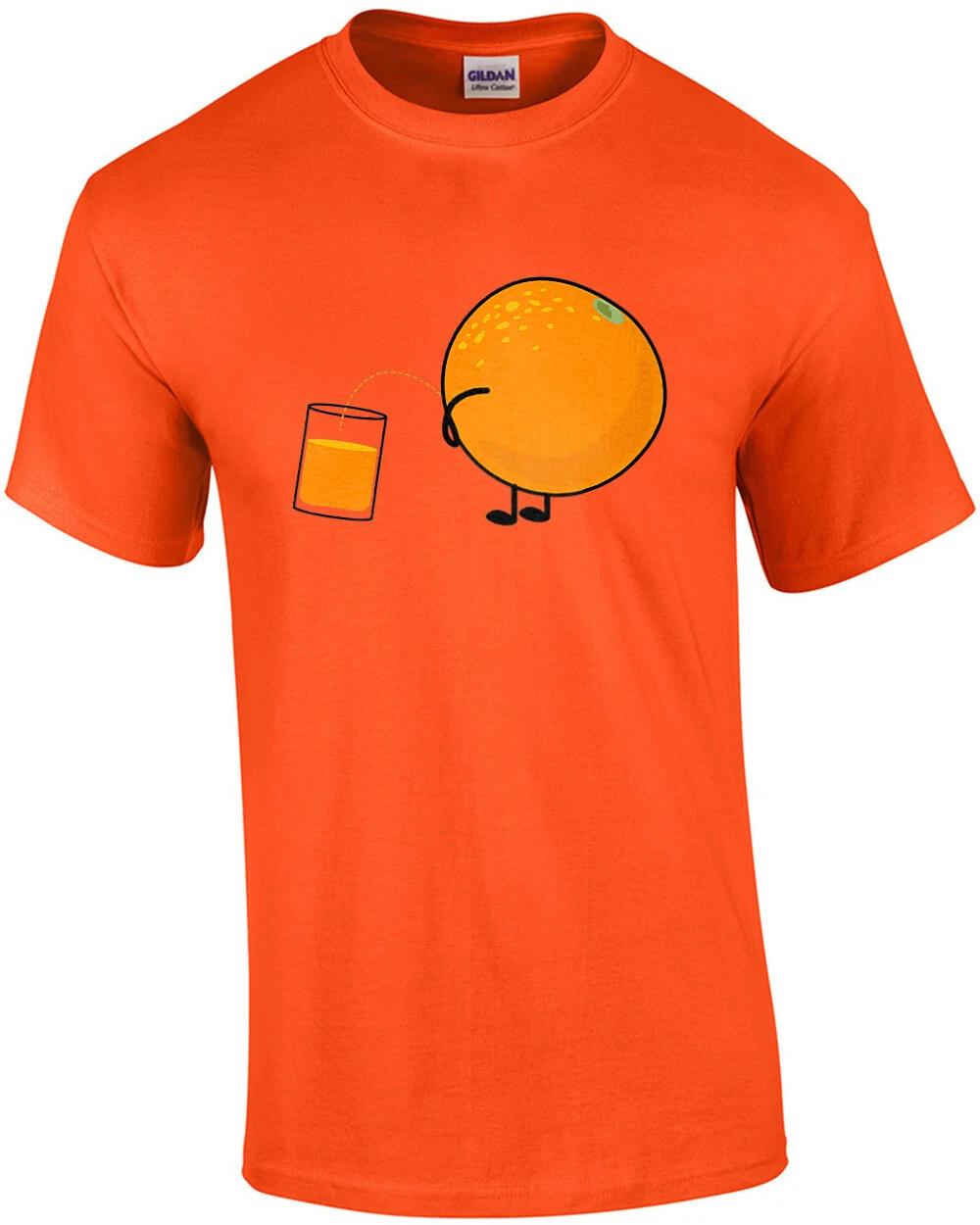 

Orange Juice - Orange Peeing Orange Juice Into Glass - Funny Pun T-Shirt S