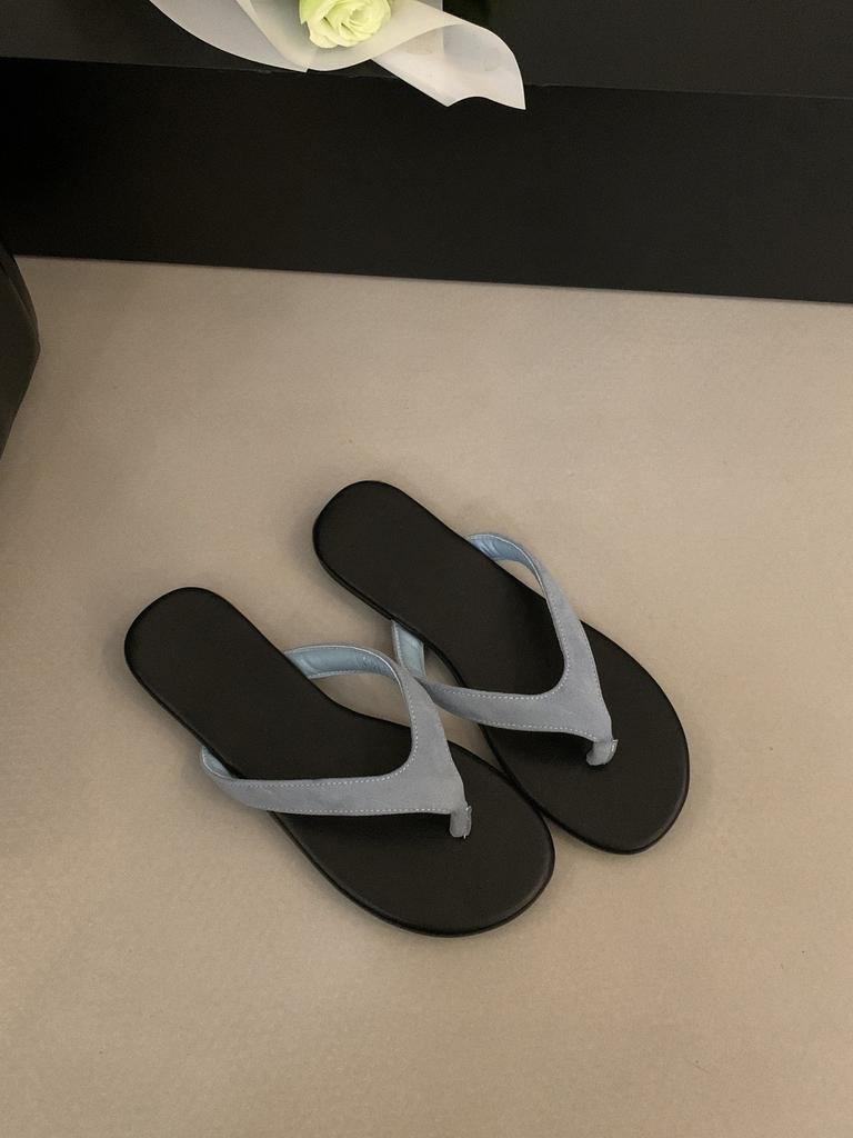 Franska minimalistiska tå-strandsemester-sandaler sommar kontrasterande färg flip-flops damsandaler