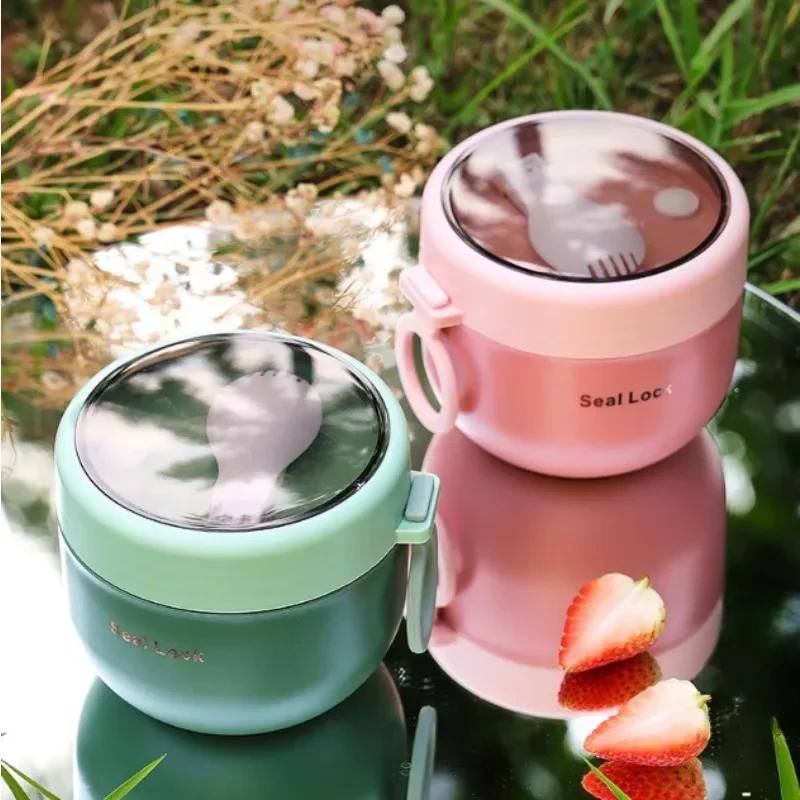 New Stainless Steel Lunch Box Drinking Cup With Spoon Food Thermal Jar Insulated Soup Thermos Containers Thermos Lunchbox Bag