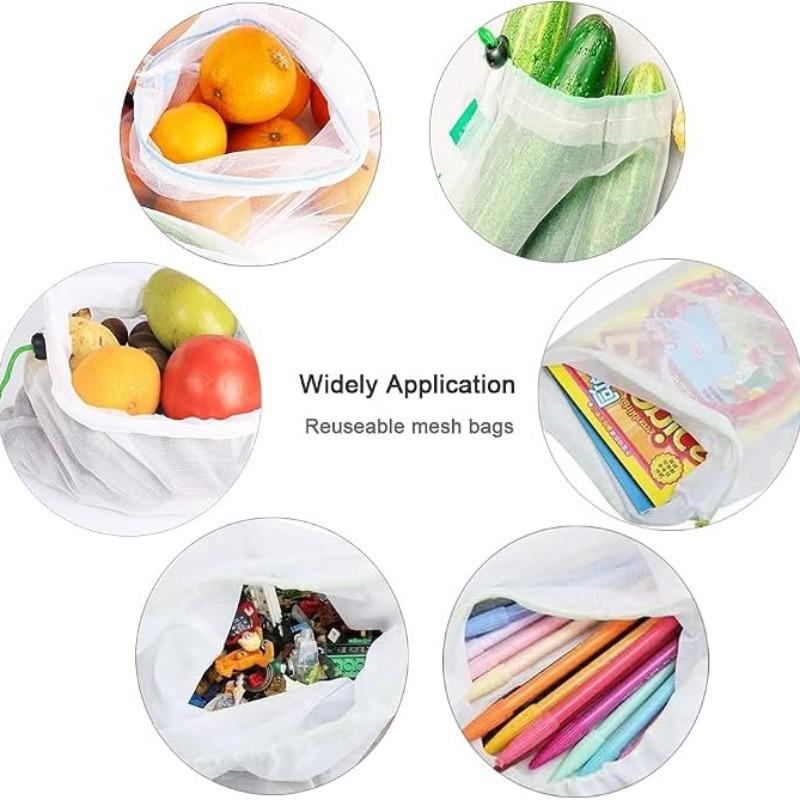 Mesh Drawstring Toy Storage Bags Reusable Washable Pouches for Kids Blocks Puzzle Fruits Vegetables Playroom Kitchen Organizer