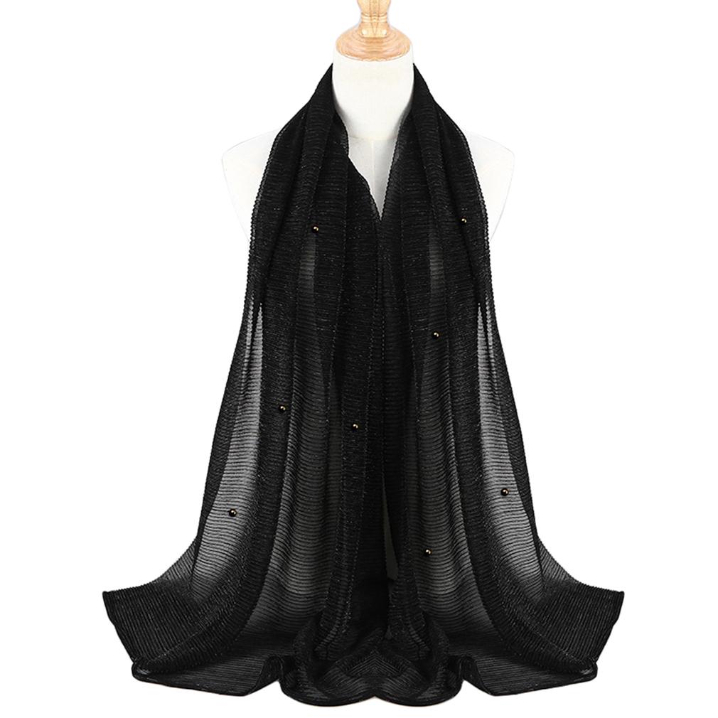 Women's Elegant Pleated Shawl Scarf, Lightweight Breathable Scarf with Beads, Versatile Sunscreen Shawl for Daily/Party