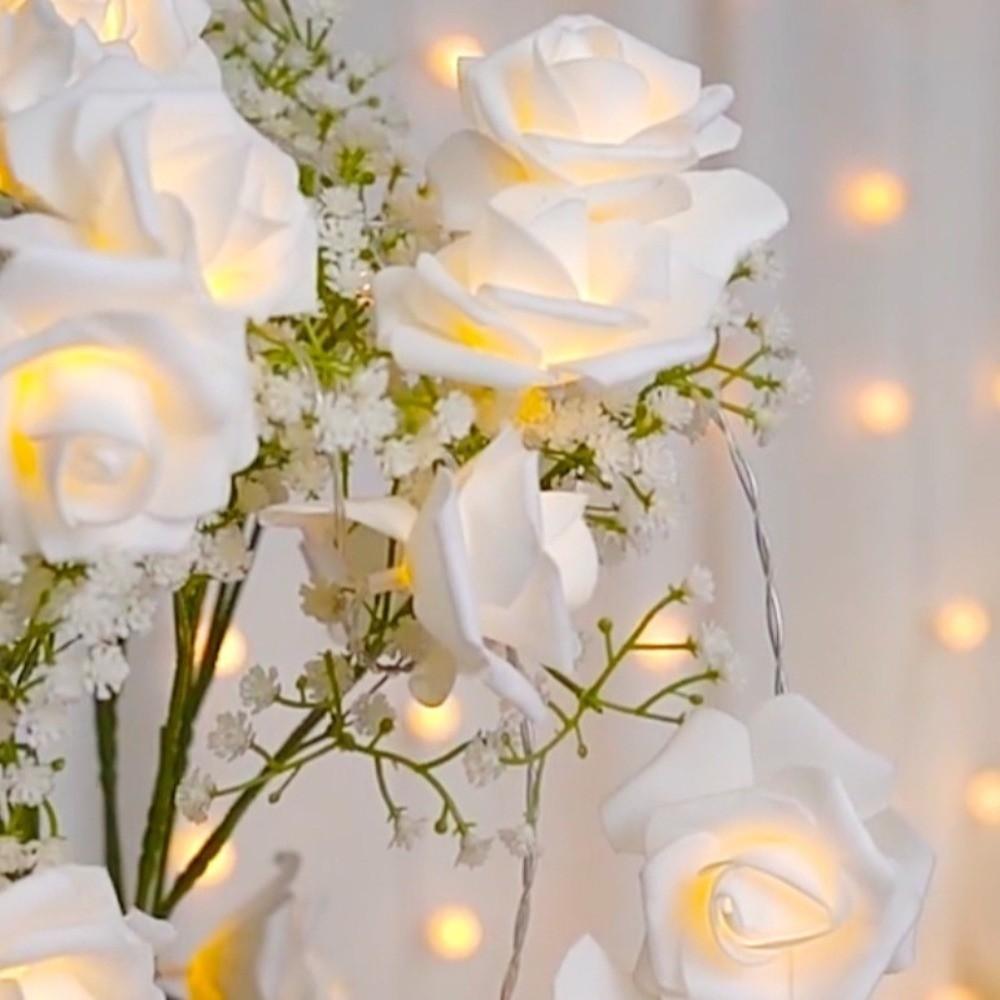 Romantic LED Rose String Lights 1.5/3 M Warm White Rose Flower Lights 10/20 LED Flower Garland Fairy Lights Bedroom Decor