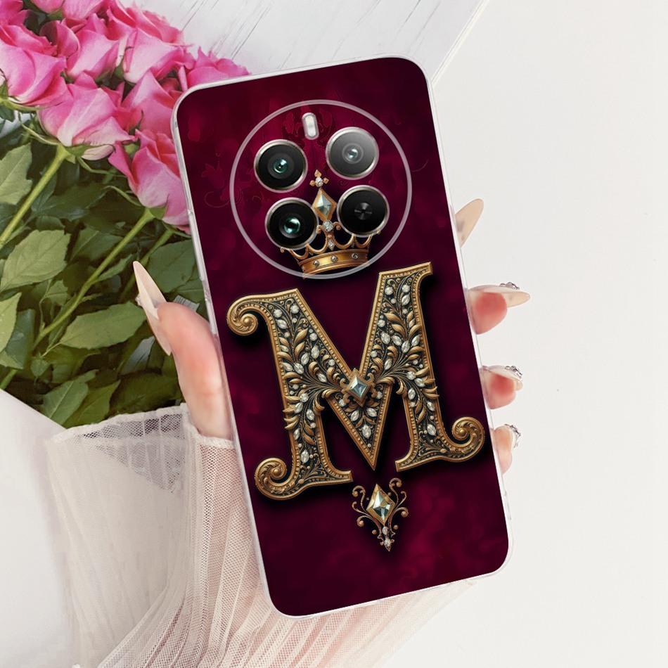 For Realme 12+ 12X 12 5G Royal Crown Initial Letter Couple Phone Case For Realme12 5G 12Plus 12X Soft Silicone TPU Cover Bumpers