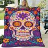 Gemütliche Vintage Totenkopf und Blumen Flanell Überwurfdecke Weich, Warm und Vielseitig für Sofa, Bett, Büro und Reisen