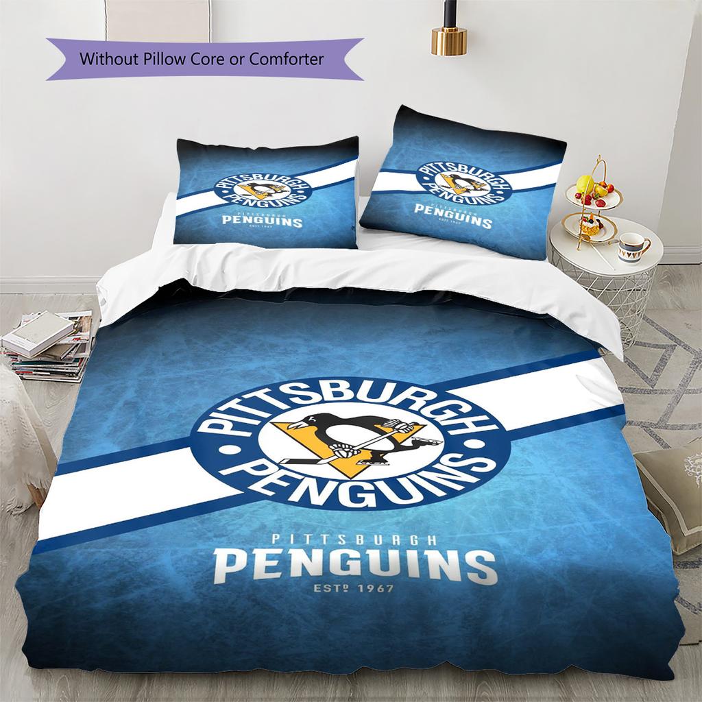 Set Biancheria da Letto con Motivo Logo Pittsburgh Penguins Copripiumino Federa Decorazione per la Casa Regalo (1 * copripiumino + 2 * federa, senza nucleo)