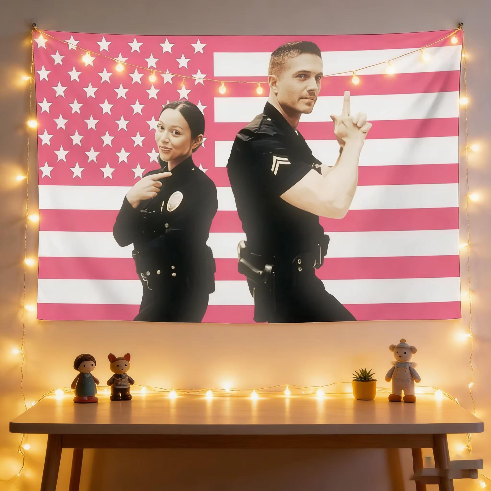 Jmg Household Supplies Pink Lucy Chen & Tim Bradford Tapestry Poster, American Flag Print, 100% Polyester Wall Decor, Perfect For The Rookie Fans