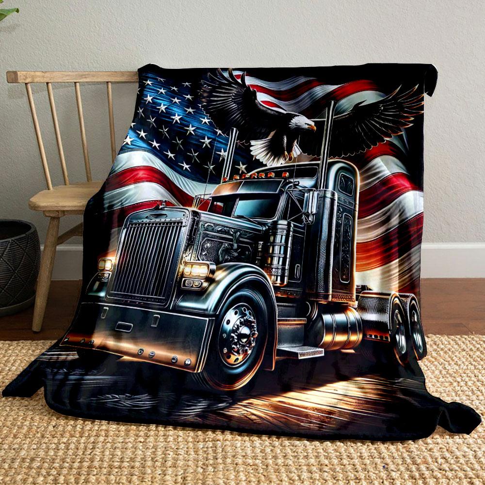 

Bald Eagle Semi Truck USA Flag Blanket bedroom Blanket for Livingroom Couch lunch break Soft throw for Friend s festival Gift 80cm x 120cm