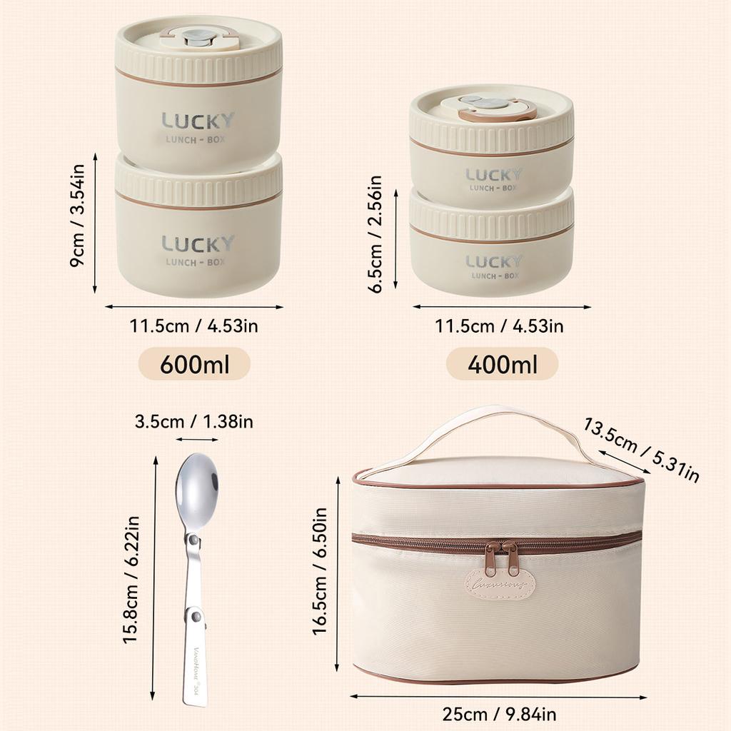 Portable 304 Stainless Steel Thermal Lunch Box Leak-proof Insulated Food Jar Microwave Heatable Kid Student Food Container Set