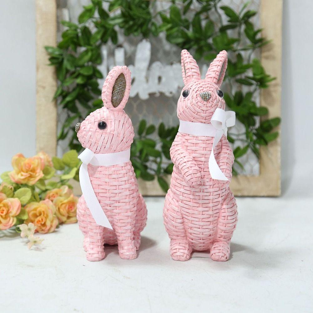 Resin Simulation Bunny Figurine Sitting Standing Position Realistic Easter Decoration Statue Handmade Happy Easter