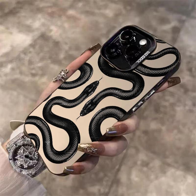 IMD Black Long Snake Eye Pattern Case For iPhone 11 Cases iPhone 16 Pro Max 12 13 14 15 15Pro Aesthetics Phone Case Cover Funda