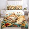 3pcs Sleeping Ginger Kitten Printed Quilt Set, Soft and Comfortable Quilt Cover for Bedroom