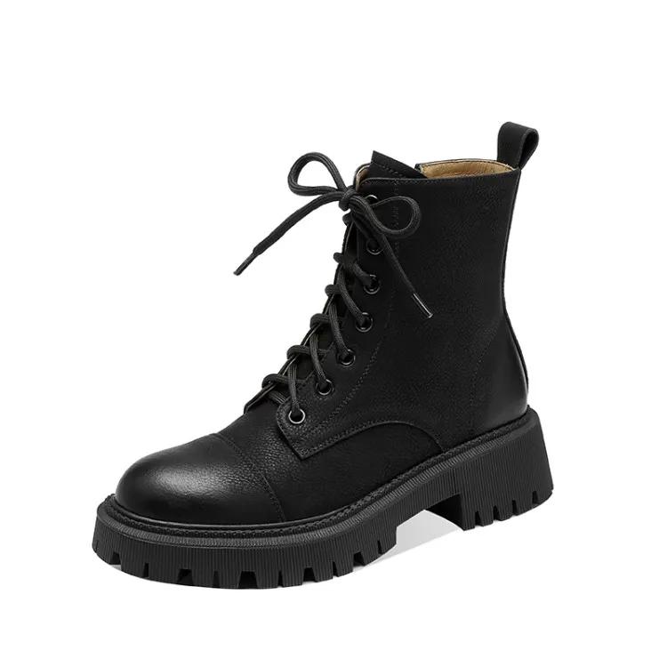 Fashion HOT Fall Shoes Round Toe Thick Heel Women Shoes Winter Women Boots Split Leather Boots Casual Platform Boots Motorcycle Boots