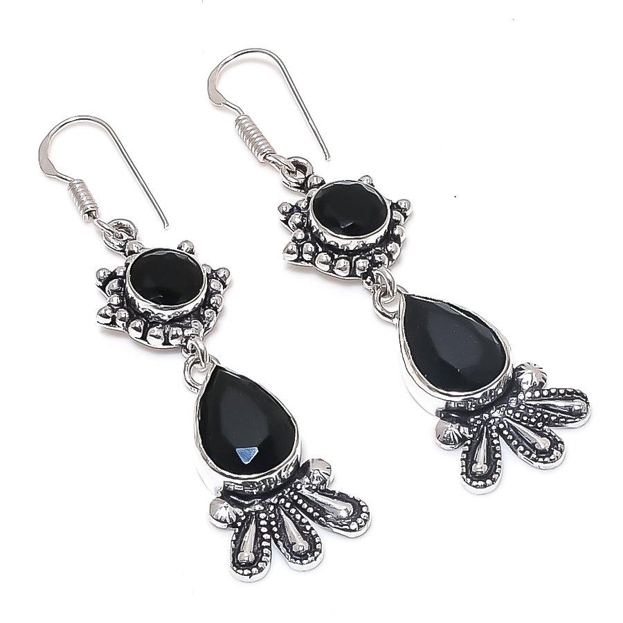 

Natural Black Spinel Gemstone Handmade 925 Sterling Silver Earring 2.44 n7N01