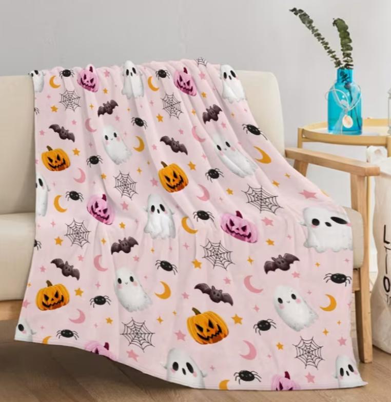 Festive Halloween Blanket 1pc Contemporary Style with Pumpkins, Ghosts, Spiders, and Bats - Soft and Suitable for All Seasons