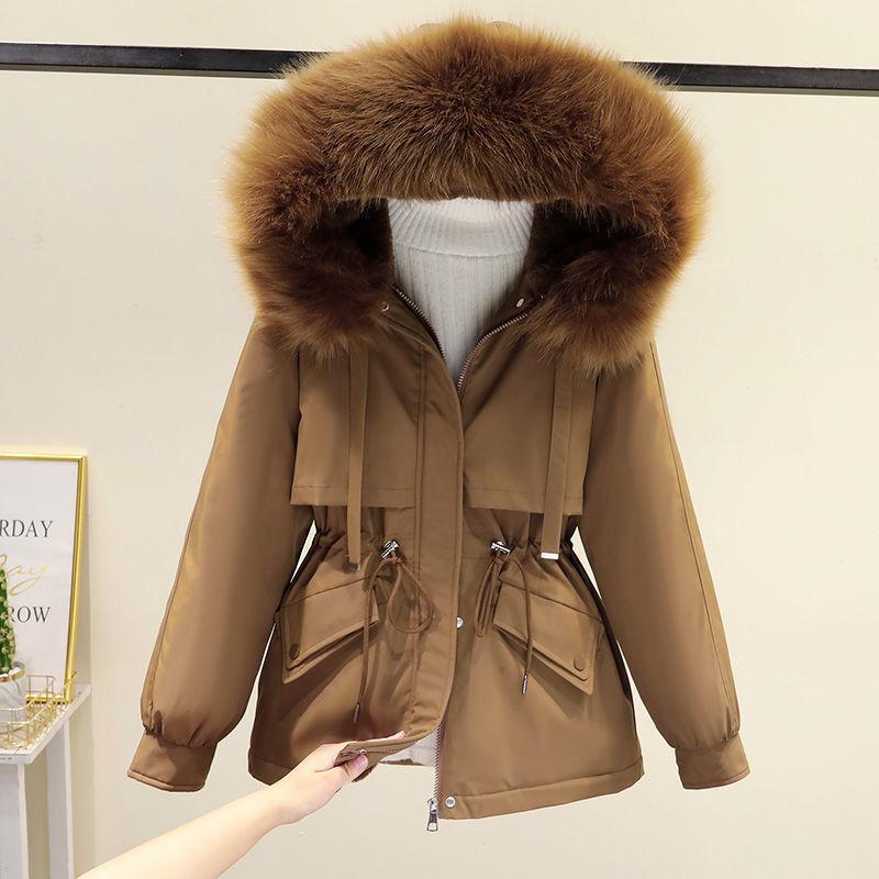 Women's Fall and Winter Long Parker Coat Loose Warm Large Size Warm Anti-jacket Hair Collar Hooded Jacket