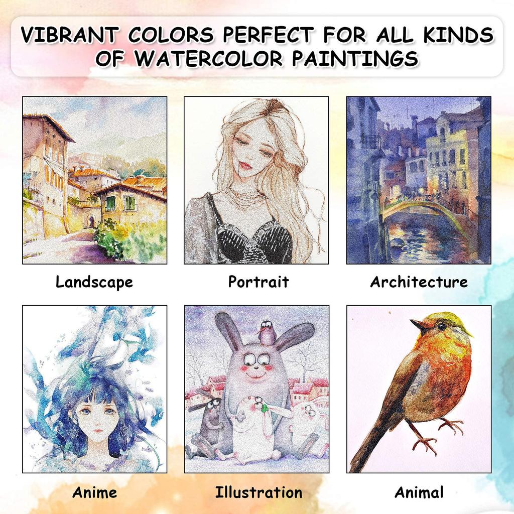 Shuttle Art Solid Watercolor 24 Color Solid Half Metallic Pareto Water Brush Includes Drawing Pearl Good Easy To Quick Outdoor Coloring Learning Art