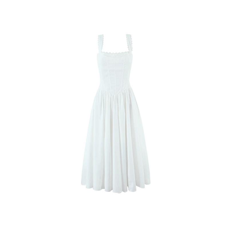 Summer New Niche Waist Back Lace-up Thin Versatile Thin White Dress