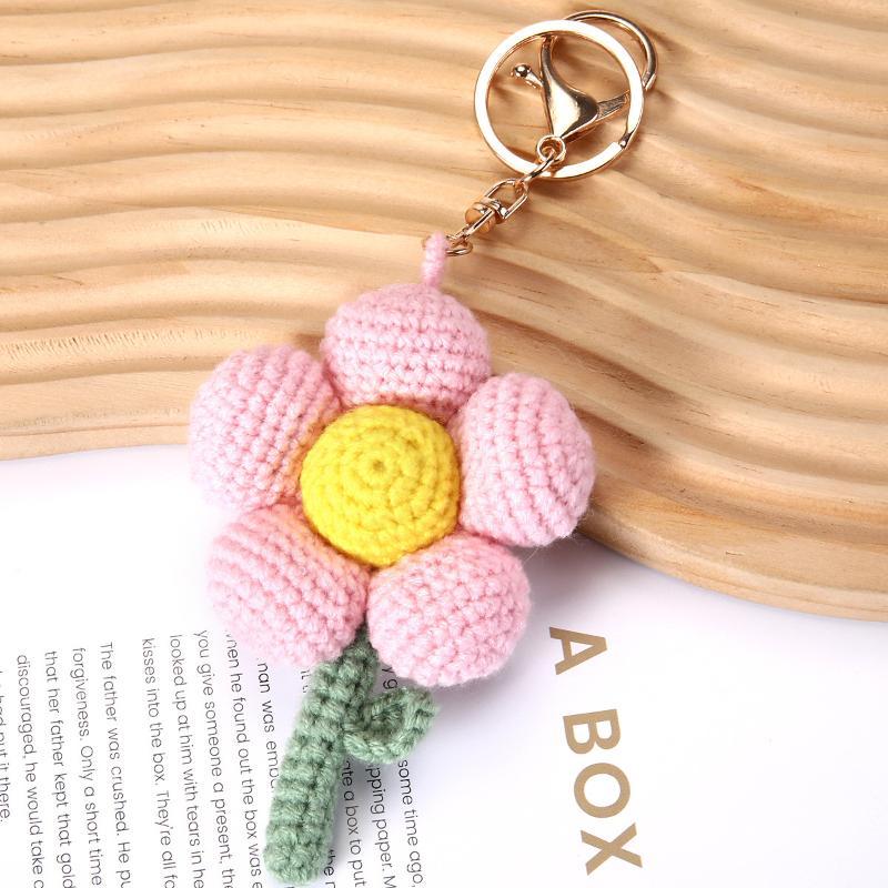 Portachiavi Fiore all'Uncinetto Carino Fiore Tessuto a Mano Pendente Fiore Finto Pianta Finta Creativa Regalo