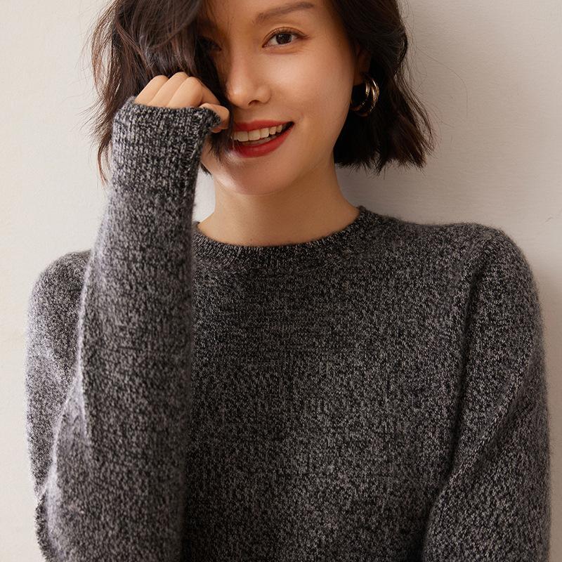 Women's Loose Round Neck Cashmere Sweater - Seven-Stitch, Long Sleeve, Versatile Pullover Top