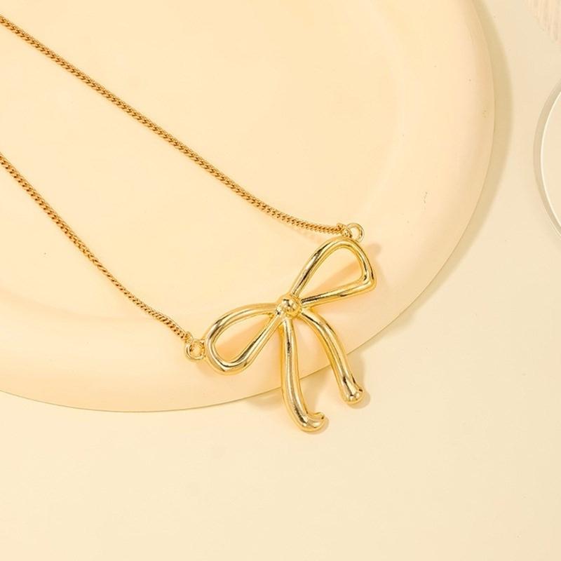Fashionable Bow Necklace Bowknot Pendant Neckchain Adjustable Chain Choker Handmade Collarbone Chain Gifts for Women