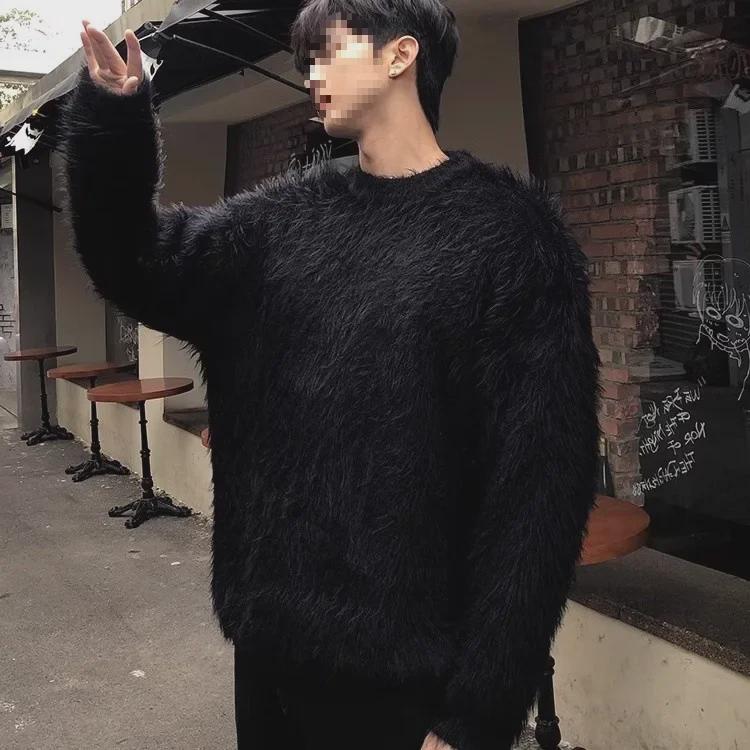 Men's Autumn/Winter White Mink Velvet Loose Sweater - Cool, Soft, and Simple