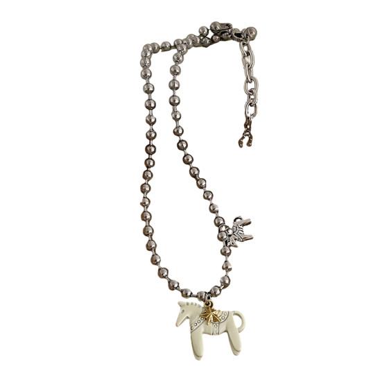 Coated Horse Pendant Necklace Bright Color Cute Horse Charm Necklace for Women Men Bead Chain Necklace