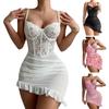 Sexy Lace Sheer Babydoll Dress for Women See Through Chemise Mesh Nightgown Mini Dress Spaghetti Strap