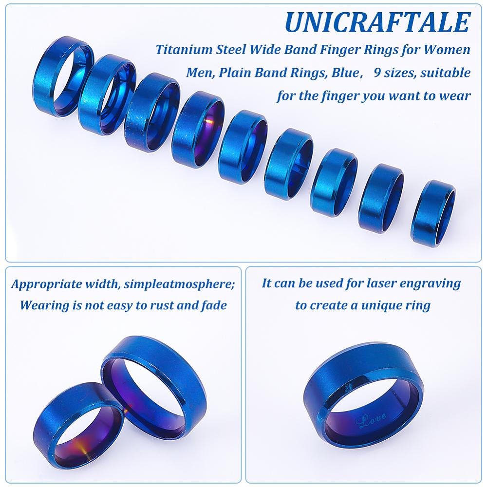 18Pcs 9 Styles Stainless Steel Wide Band Finger Rings for Women Men Plain Band Rings Blue 8mm Inner Diameter: US Size 4 1/4~13 1/4(15~22.4mm)