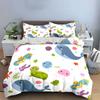 Cute Cartoon Ocean Animal Repeat Bedding Set 3pcs, Whale Seahorse Turtle Jellyfish Kids Print 1 Duvet Cover 2 Pillowcase, Gift