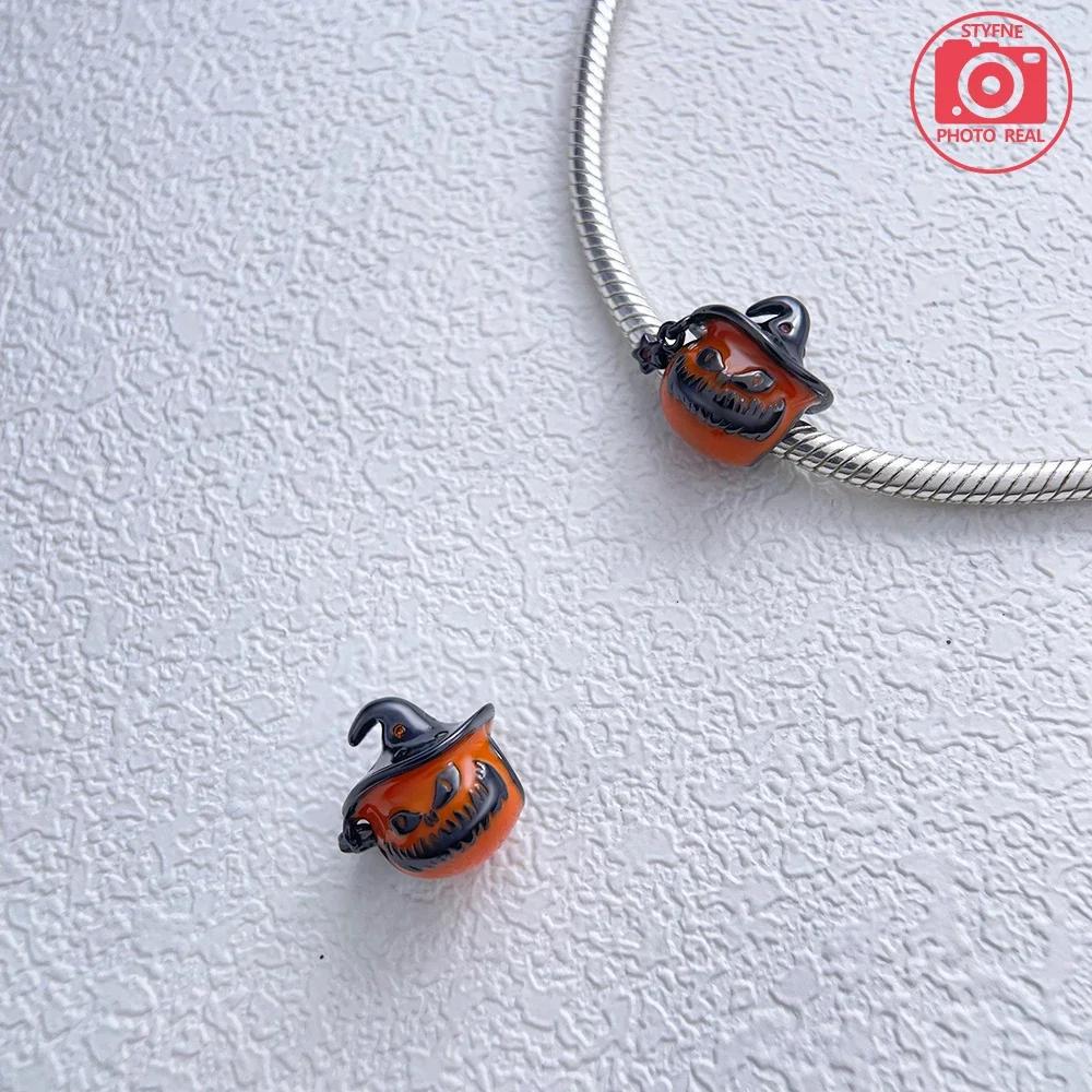 Anhänger Kompatibel Mit Authentischen Armbändern Halloween Leuchtet im Dunkeln Mattschwarz Boo Geist Gruselige Kürbis Schädel Kupfer Anhänger Perlen Anhänger Schmuck