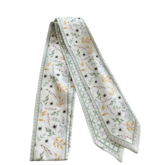 Women Summer Scarf Bag Decoration Soft Contrast Color Flower Print Artistic Painting Decorate Neck Smooth Lace Up Lady Hairband Hair Accessories