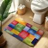 Tapis de bain en flanelle imprimé de carrés d'aquarelle colorés avec design d'art abstrait Tapis doux antidérapant pour salle de bain ou décoration intérieure