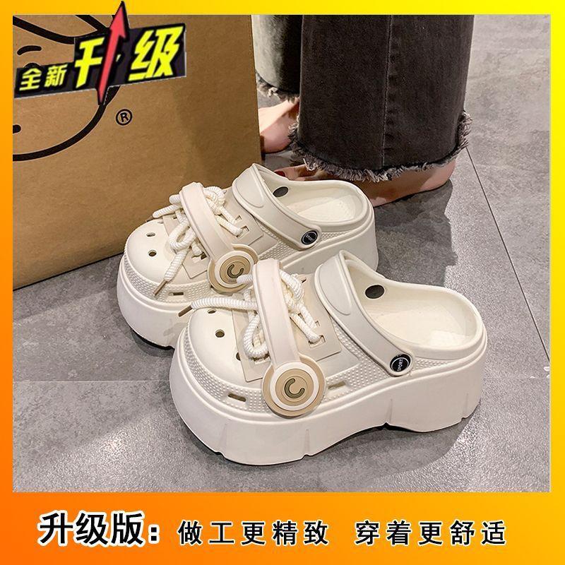 

2025 лето новый толстоподошвенный модный женский верхняя одежда сумка голова тапочки повседневный универсальный нишевый дизайн увеличивающие рост туфли с отверстиями 39-40