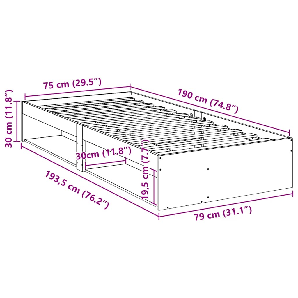 Daybed Without Mattress 75 X 190 Cm Solid Pine Wood