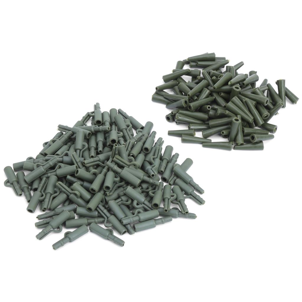100 Sets 35MM Carp Fishing Fixing Line Connector Sleeve Safety Clip Tackle AccessoryGreen