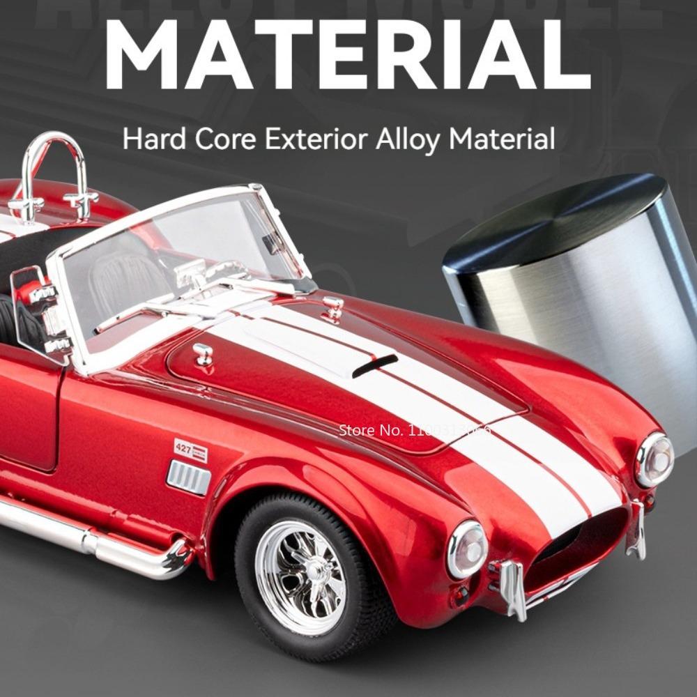 1:24 Shelby Cobra 427 GT500 Models Toys Cars Wheels Turned Vintage Car Alloy Rubber Tires Miniature Vehicles Kids Collection Fun