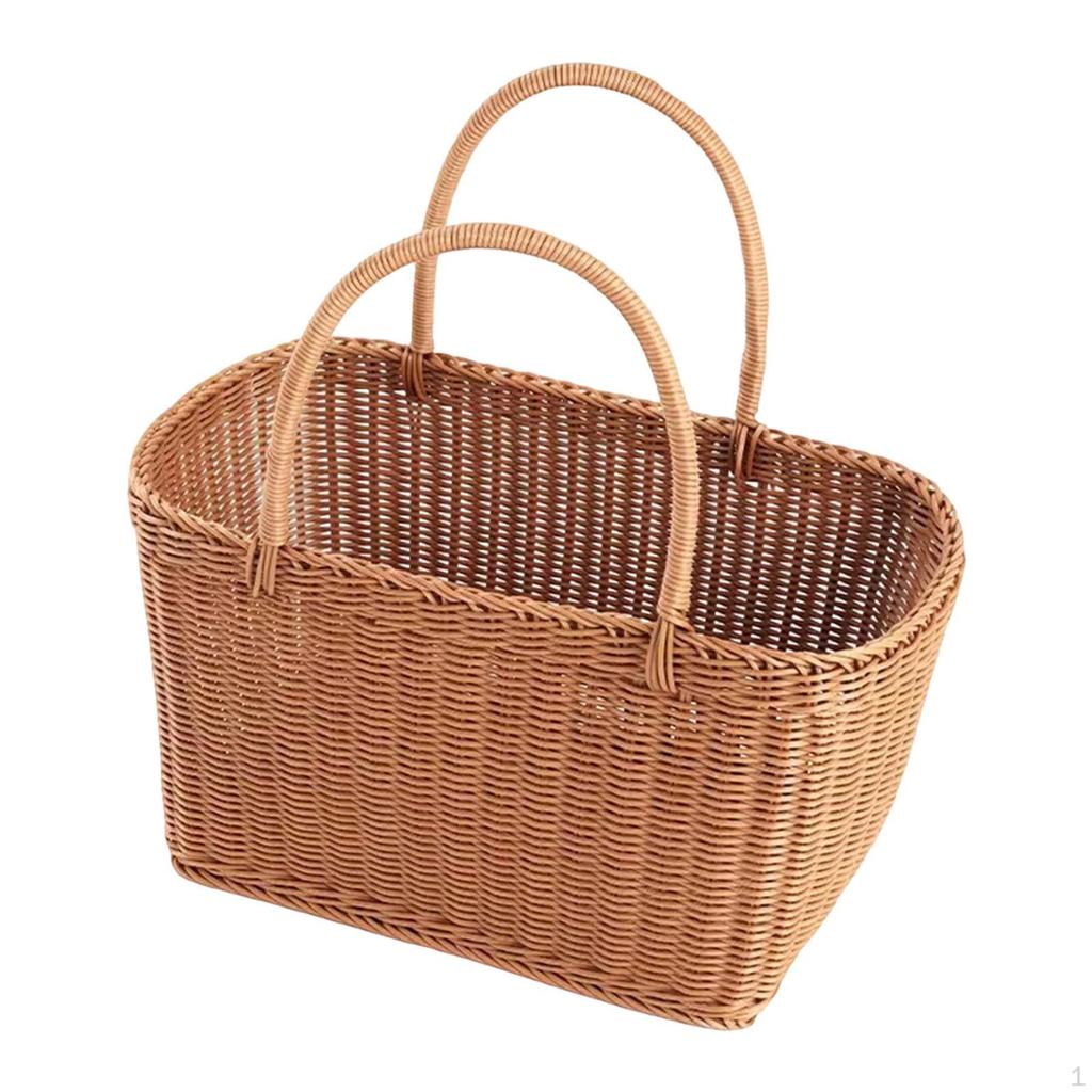Empty And Versatile Woven Basket with Handle, Made of Imitation Rattan, Ideal for Fruit, Eggs,