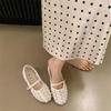 Fashion SUOJIALUN 2025 Summer New Women Flat Shoes Fashion Flower Lace Slip On Mary Jane Shoes Soft Flat Heel Outdoor Dress Single Shoes