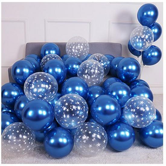 10-Inch Thickened Latex Blue & Chrome Metal Decorative Balloon Set