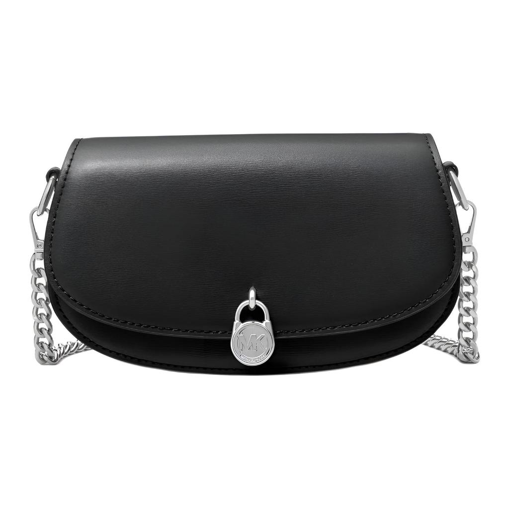 Michael Kors MK Mila Solid Color Minimalist Silver Lock Decoration Faux Leather Saddle Bag Women Shoulder Bag Black 35T5SIMM8L-BLACK