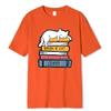 White Cat Sleeping On A Pile Of Books Print Clothing Men High Quality T-Shirt Summer Cotton T-Shirts Hip Hop Street Loose Tops
