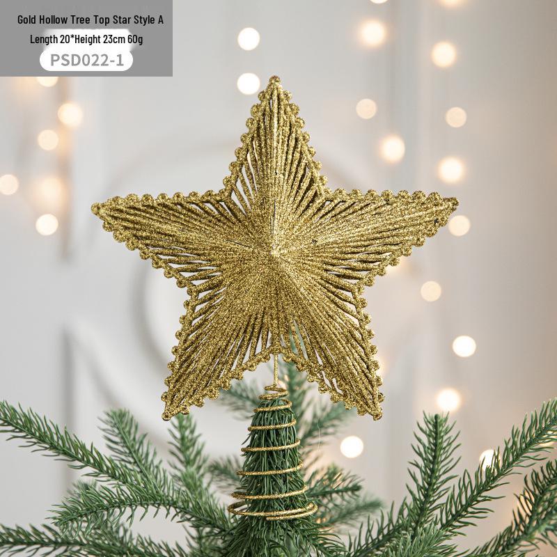 Christmas Tree Iron Star Topper with Sequins – Five-Pointed Festive Ornament