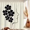 Minimalist Women'S Side Face Shower Curtain Abstract Line Leaf Pattern Polyester Shower Curtain 12 Hook Bathroom Decoration