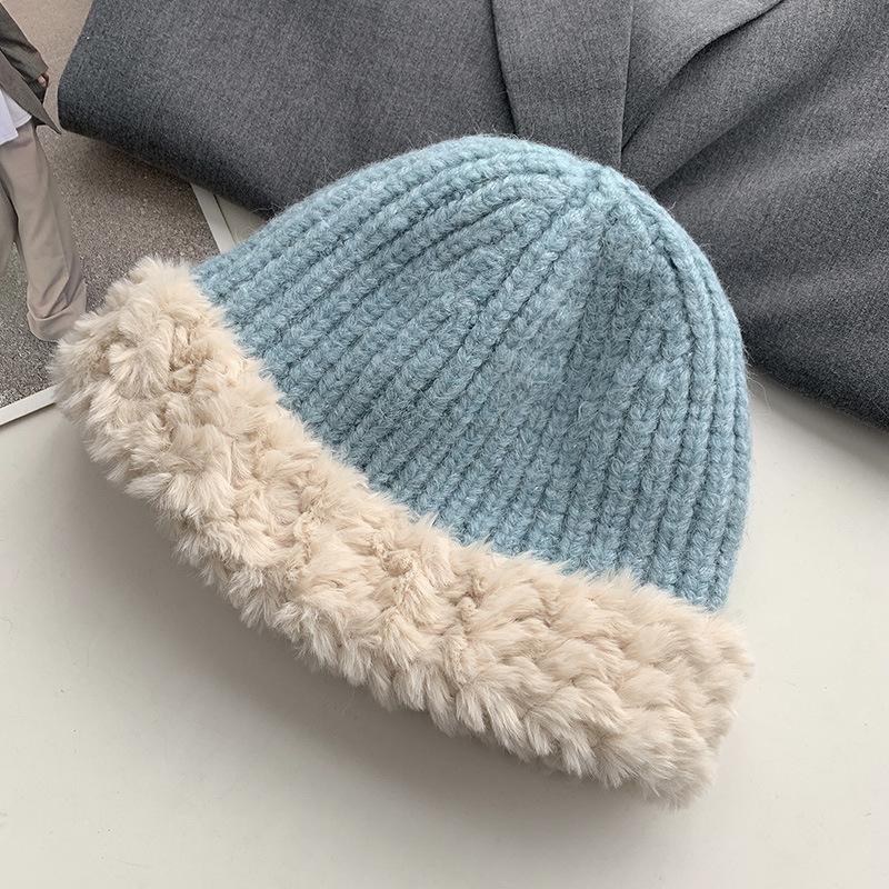 Women's Big Head Wool Hat with Versatile Face In Autumn and Winter Small Knitted Hat with Thickened Warm Plush Ear Protection Fisherman's Hat