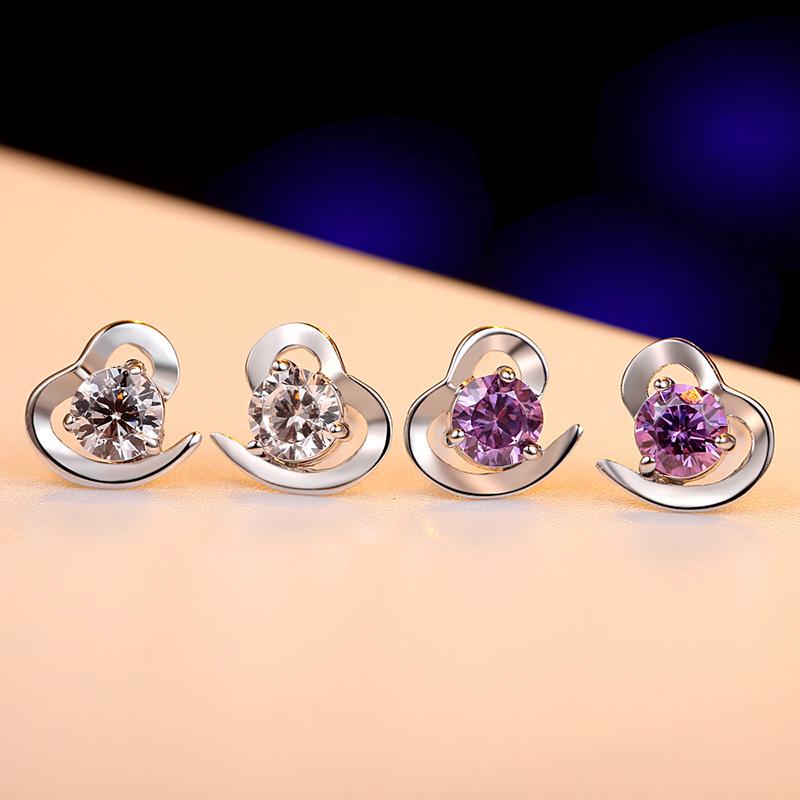 

925 Silver Korean Style Heart Stud Earrings White Heart (with rubber ear plug)