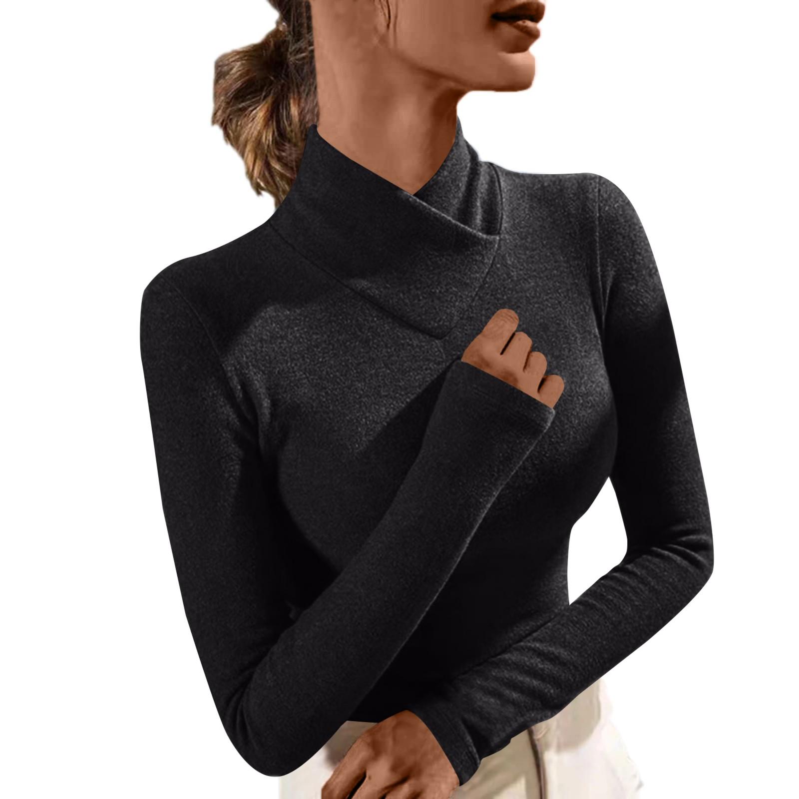 

Женский модный однотонный флисовый утолщенный топ с длинными рукавами L чёрный