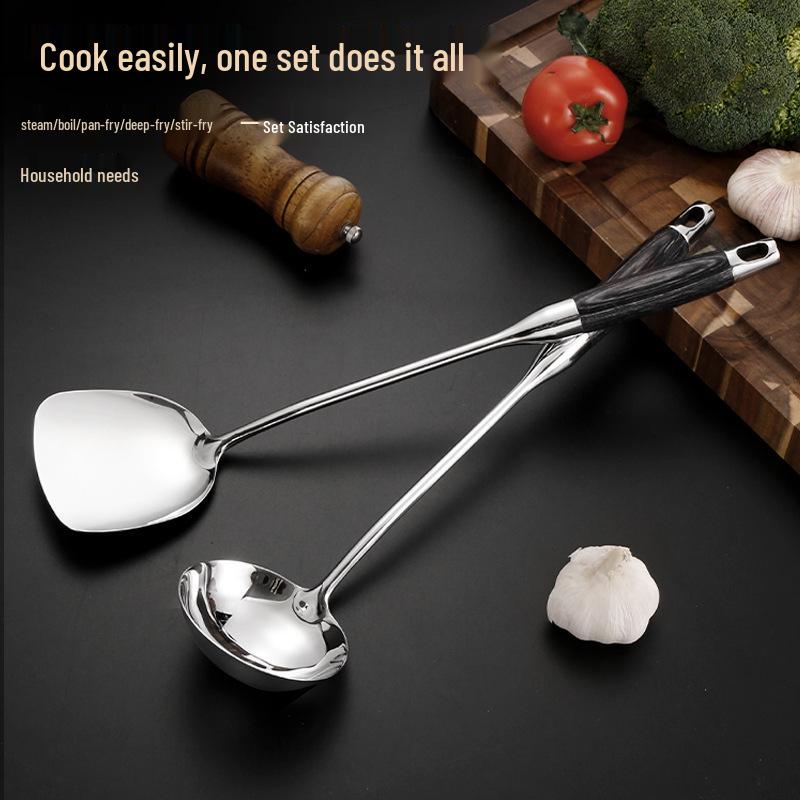 Ebony & Stainless Steel Kitchen Utensil Set with Spatula and Ladle