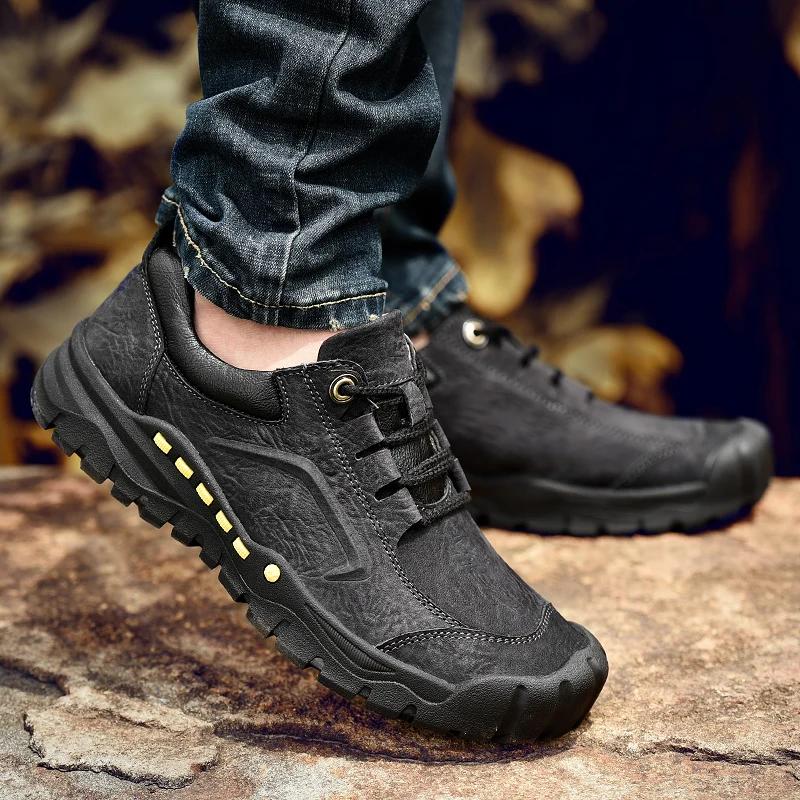 Genuine Leather Shoes Men Lace Up Casual Sneakers Outdoor Soft Cow Leather Men Shoes Moccasins Tooling Shoes Men Footwear